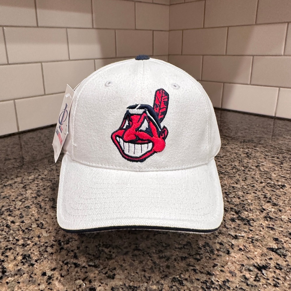 Vtg Cleveland Indians Chief Wahoo Logo Athletic Hat White New Dead Stock